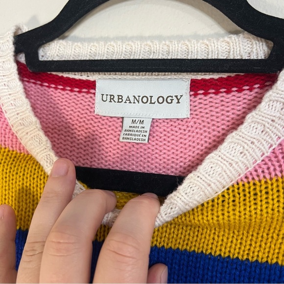 Pink and Blue Crew Neck Sweater with Colorful Stripes - Picture 2 of 4